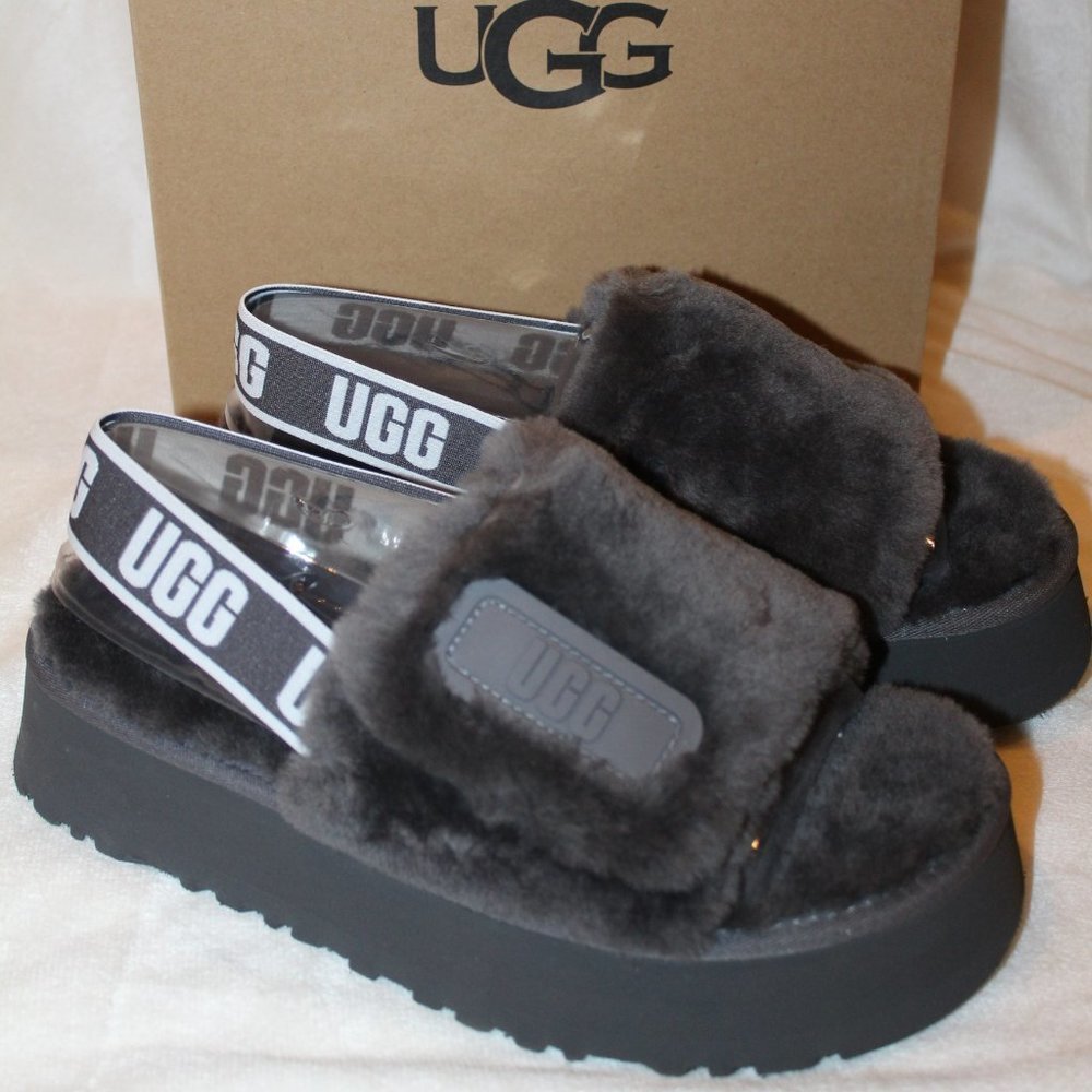 NIB‎ UGG WOMEN'S DISCO SLIDE SLIPPER SANDALS GRAY